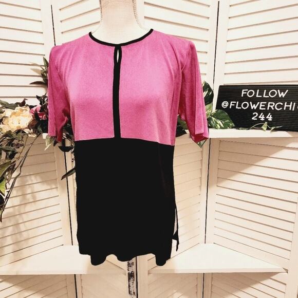 MISOOK PETITE COLORBLOCK BLOUSE BLACK / PINK SLIT SLEEVE SIZE MED - Picture 1 of 5